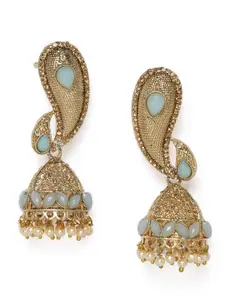 Kord Store Grey & Gold-Plated Stone Studded Dome Shaped Jhumkas