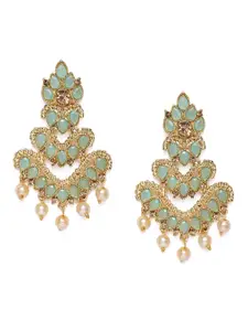 Kord Store Green Gold-Plated Studded Crescent Shaped Chandbalis