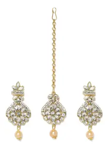 Kord Store Gold Plated & White Surprise Pear Shaped Earring With Mangtika