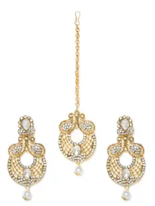 Kord Store Gold-Plated & White Paisley Design Earring With Mangtika