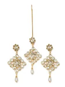 Kord Store Gold Plated & White Brilliant Square Shape Earring With Mangtika