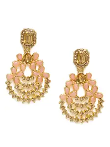 Kord Store Peach-Coloured & Gold-Plated Contemporary Drop Earrings
