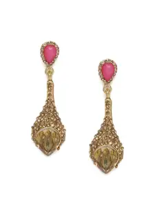 Kord Store Pink & Gold-Plated Stone Studded Contemporary Drop Earrings
