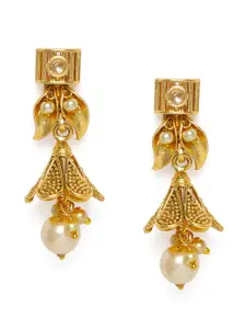 Kord Store Gold-Plated Studded Leaf Shaped Drop Earrings