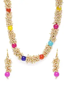Kord Store Multi-Coloured Gold Plated Lariyat Beaded Necklace & Earrings Set