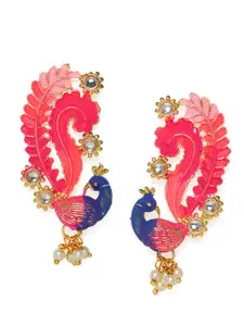 Kord Store Pink & Blue Gold-Plated Peacock Shaped Studs
