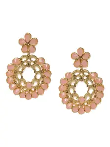 Kord Store Peach-Coloured & Gold-Plated Circular Drop Earrings