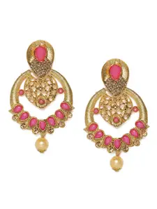 Kord Store Pink Gold Plated Studded Crescent Shaped Chandbalis