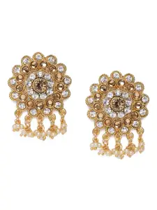 Kord Store Gold Plated Studded Floral Drop Earrings