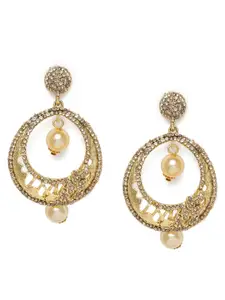 Kord Store Gold-Plated Stone Studded Oval Drop Earrings