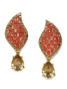 Kord Store Red Gold Plated Studded Contemporary Drop Earrings