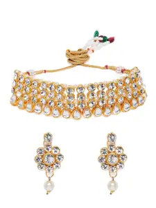 Kord Store Gold Plated Stone Studded Choker Necklace & Earring Set