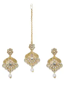 Kord Store Gold-Plated Drop Earrings with Maang Tikka Set