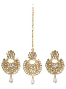 Kord Store Gold-Plated Chandbali Earrings with Maang Tikka Set