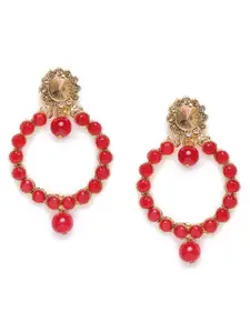 Kord Store Red Gold-Plated Studded Circular Drop Earrings