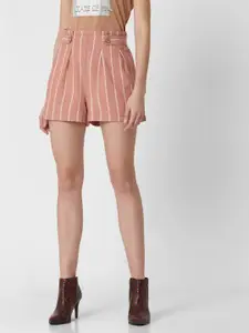 Vero Moda Women Pink & White Striped Regular Fit Shorts