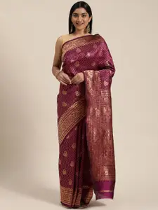 Mitera Magenta & Gold-Toned Art Silk Woven Design Dharmavaram Saree