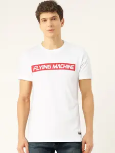 Flying Machine Men White Printed Round Neck T-shirt