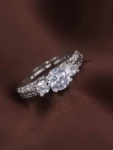 I Jewels Silver Plated CZ Crystal Studded Handcrafted Adjustable Finger Ring