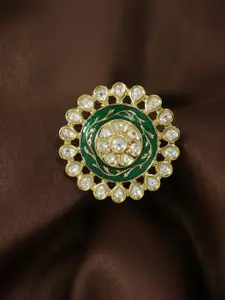 I Jewels Green Gold-Plated Meenakari Adjustable Finger Ring