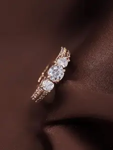 I Jewels Rose Gold-Plated Cubic Zirconia Studded Adjustable Finger Ring