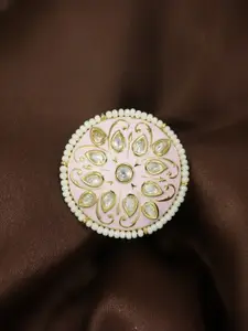 I Jewels White & Pink Gold Plated Meenakari Studded Adjustable Finger Ring