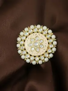 I Jewels Peach-Coloured Gold-Plated Meenakari Adjustable Finger Ring