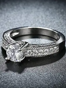 I Jewels Silver Plated CZ Crystal Studded Handcrafted Adjustable Finger Ring