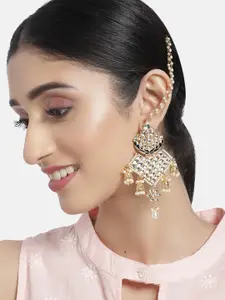 I Jewels Gold Plated Kundan Classic Drop Earrings With Ear Chains