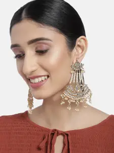 I Jewels White Gold Plated Antique Finish Kundan Chandbalis