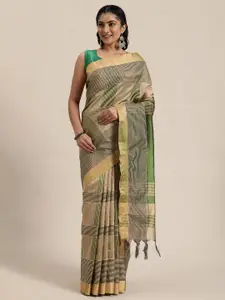 Rajnandini Green & Beige Silk Cotton Printed Saree