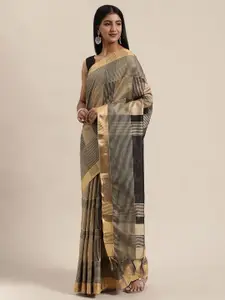 Rajnandini Black & Beige Silk Cotton Striped Saree