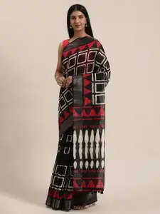 Rajnandini Black & Red Silk Cotton Printed Saree