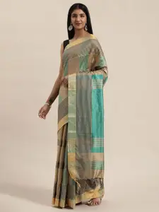Rajnandini Green & Beige Silk Cotton Striped Saree