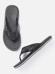 Louis Philippe Men Black & Charcoal Grey Perforated Detail Comfort Sandals