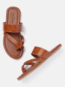 Louis Philippe Men Tan Brown Solid One-Toe Comfort Sandals