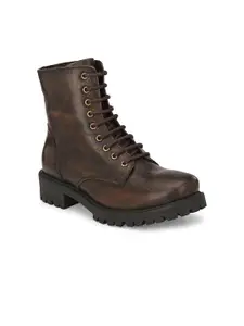 CARLO ROMANO Women Brown Solid Leather High-Top Flat Boots