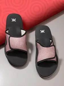 Kook N Keech Men Dusty Pink & Black Striped Sliders