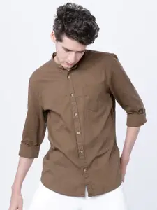 HIGHLANDER Men Brown Slim Fit Solid Casual Shirt