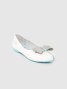 toothless Girls White & Silver Toned Solid Ballerinas with Giltter Effect Bow Detail