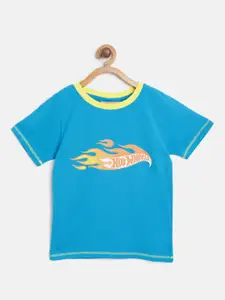 toothless Boys Turquoise Blue Brand Logo Hot Wheels Round Neck Pure Cotton T-shirt
