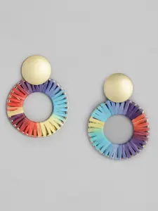 justpeachy Blue & Red Gold-Plated Handcrafted Circular Drop Earrings