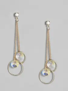 justpeachy White Gold-Plated Studded Contemporary Drop Earrings