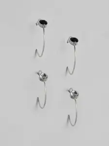 justpeachy Set of 2 Oxidized Silver-Plated Circular Half Hoop Earrings