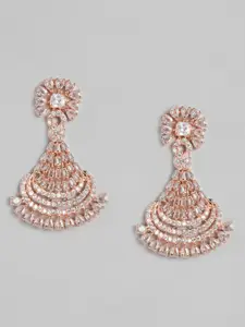 justpeachy White Rose Gold-Plated American Diamond Studded Drop Earrings