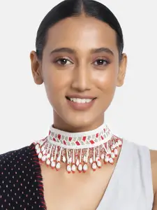 justpeachy White & Red Beaded Necklace