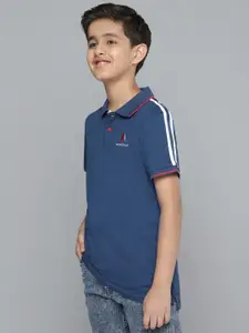 YK Boys Navy Blue Pure Cotton Solid Polo Collar T-shirt