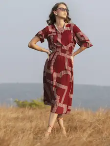 Oxolloxo Women Maroon Printed A-Line Dress