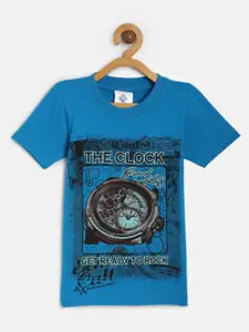TONYBOY Boys Blue Printed Round Neck Cotton T-shirt