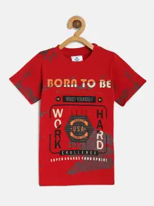 TONYBOY Infant Boys Red Printed Round Neck Pure Cotton T-shirt